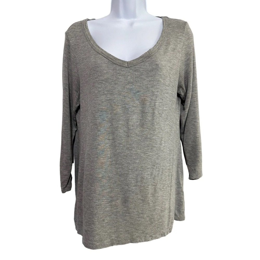 WESTPORT Top Blouse Women Size S gray 3/4 Sleeve V-Neck Lightweight Pullover